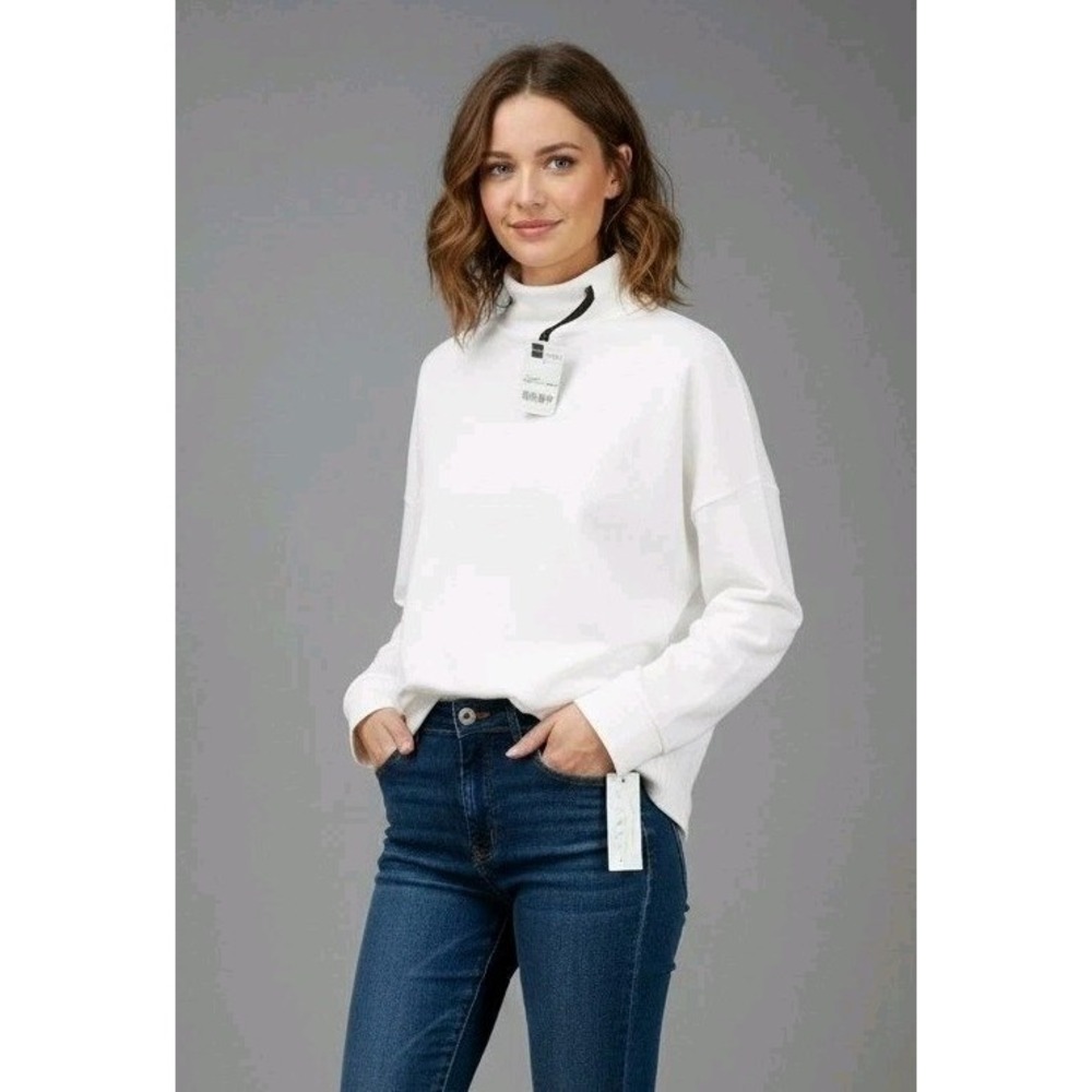 St. John's Bay Top Women's Size XL White Mock Neck Long Sleeve Pullover 2pcs